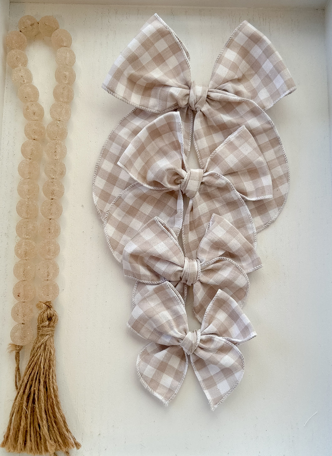The Beige Gingham Bow
