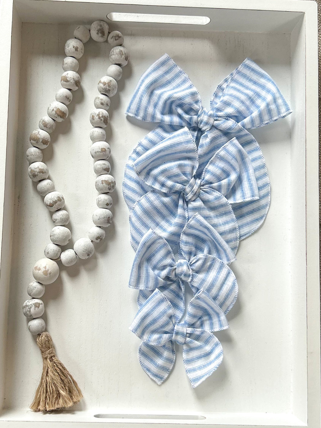 The Striped Blue Linen Bow
